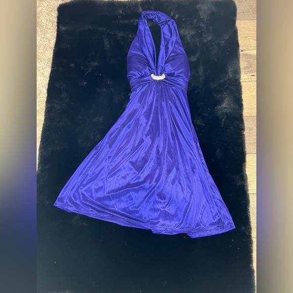 MyMichelle Purple Halter Dress Satin Shine Party Cocktail Y2K Rhinestone Small - Picture 2 of 8